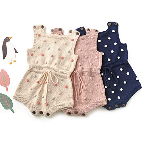 Simplee kids Baby Girl Kint Rompers Fall Sleeveless Pompoms Baby Girl Rompers 0-3 Months Little Girl Apricot Overall Jumpsuit Outfit - Image 3