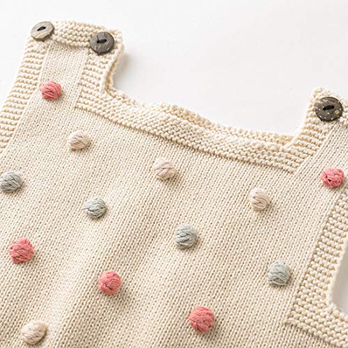 Simplee kids Baby Girl Kint Rompers Fall Sleeveless Pompoms Baby Girl Rompers 0-3 Months Little Girl Apricot Overall Jumpsuit Outfit - Image 4