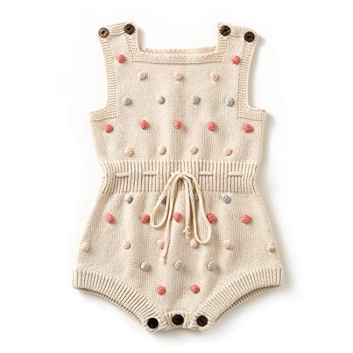 Simplee kids Baby Girl Kint Rompers Fall Sleeveless Pompoms Baby Girl Rompers 0-3 Months Little Girl Apricot Overall Jumpsuit Outfit - Image 1