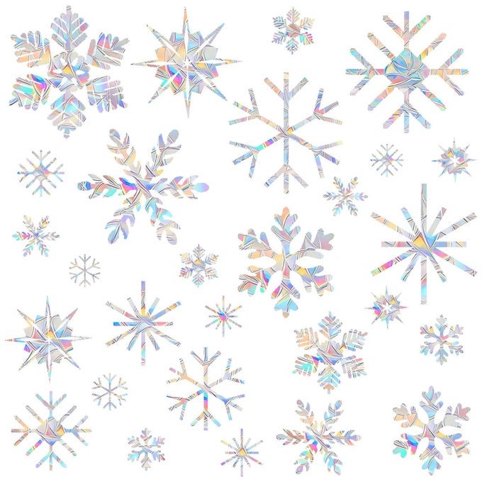 36PCS Snowflake Window Stickers Anti Collision Decals to Save Birds Non Adhesive Prismatic Vinyl Rainbow Stickers