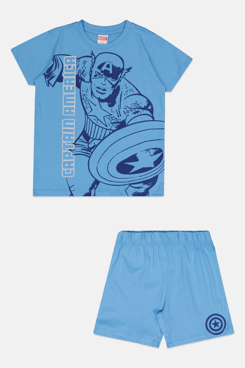 MARVEL Kids Boy 2 Pcs Graphic Print Top And Shorts Set, Blue - Image 2