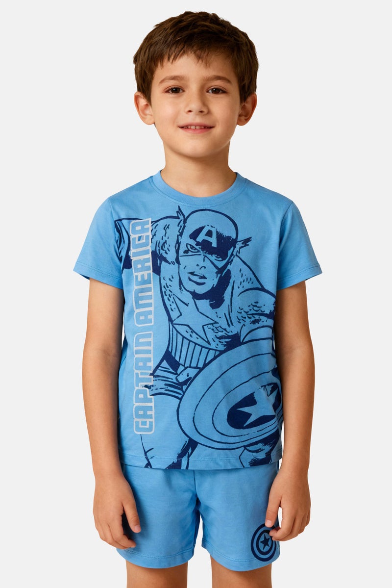 MARVEL Kids Boy 2 Pcs Graphic Print Top And Shorts Set, Blue - Image 1