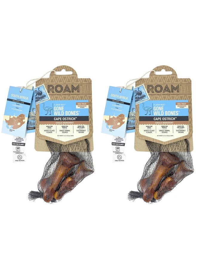 ROAM Pet Treats Small Ostrich Gone Wild Bones Dog Chew - Long Lasting Dog Bones for Small to Medium Dogs (Pack of 2) - Image 1