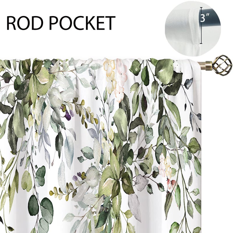 oolygoo Eucalyptus Botanical Leaves Floral Kitchen Window Curtains Over Sink Boho Farmhouse Flower Leaf Small Window Treatment Sage Green Cafe Short Curtains for Bathroom Tier Drapes 27.5x39 inch - Image 3