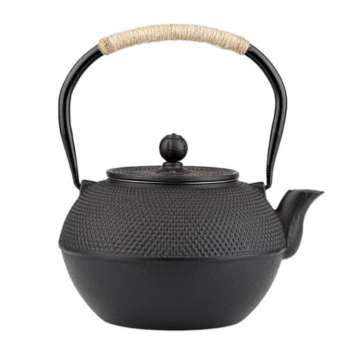 SECHUDO Small Tea Kettle 40oz Tea Pot Japanese Tetsubin Cast Iron Teapot with Infuser for Stovetop Safe Coated with Enameled Interior Black 1200ml - Image 1