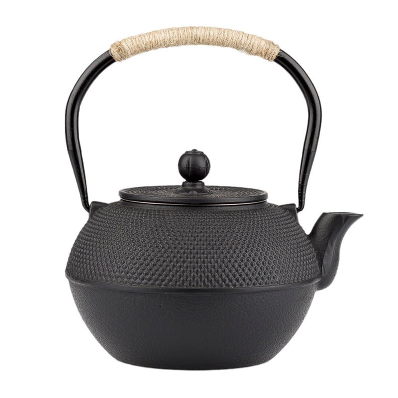 SECHUDO Small Tea Kettle 40oz Tea Pot Japanese Tetsubin Cast Iron Teapot with Infuser for Stovetop Safe Coated with Enameled Interior Black 1200ml - Image 2