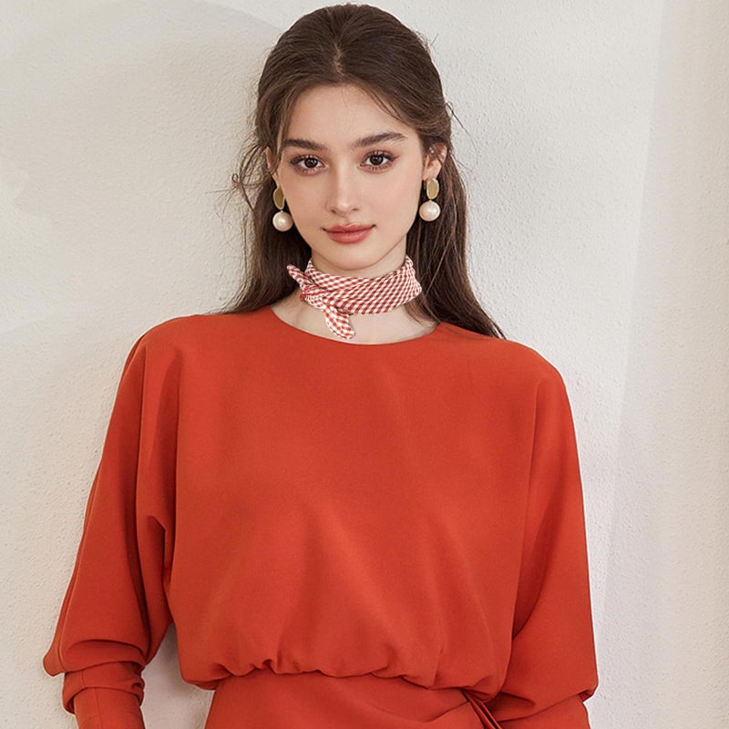 GERINLY Gingham Neck Scarf Cotton, White Red Grid Headband with Lace, Vintage Purse Scarfs - Image 2