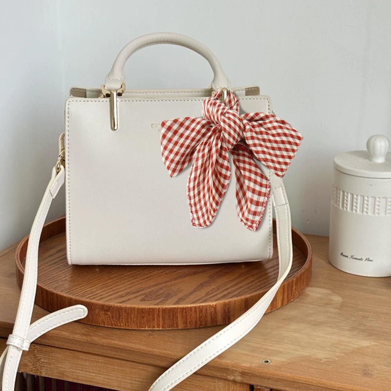 GERINLY Gingham Neck Scarf Cotton, White Red Grid Headband with Lace, Vintage Purse Scarfs - Image 5