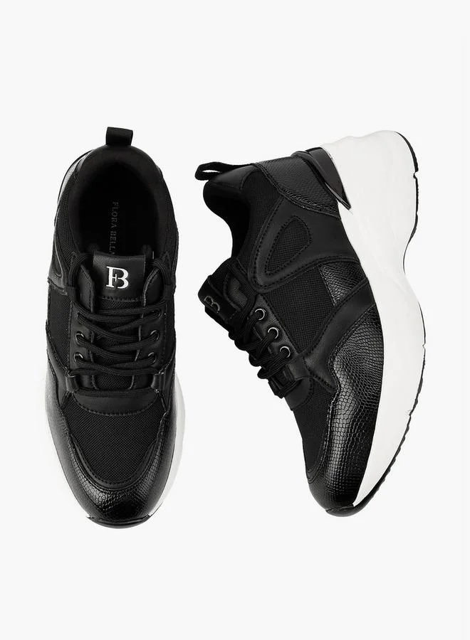 Flora Bella By Shoexpress BLACK Panelled Lace-Up Sneakers for Women | Best Price UAE