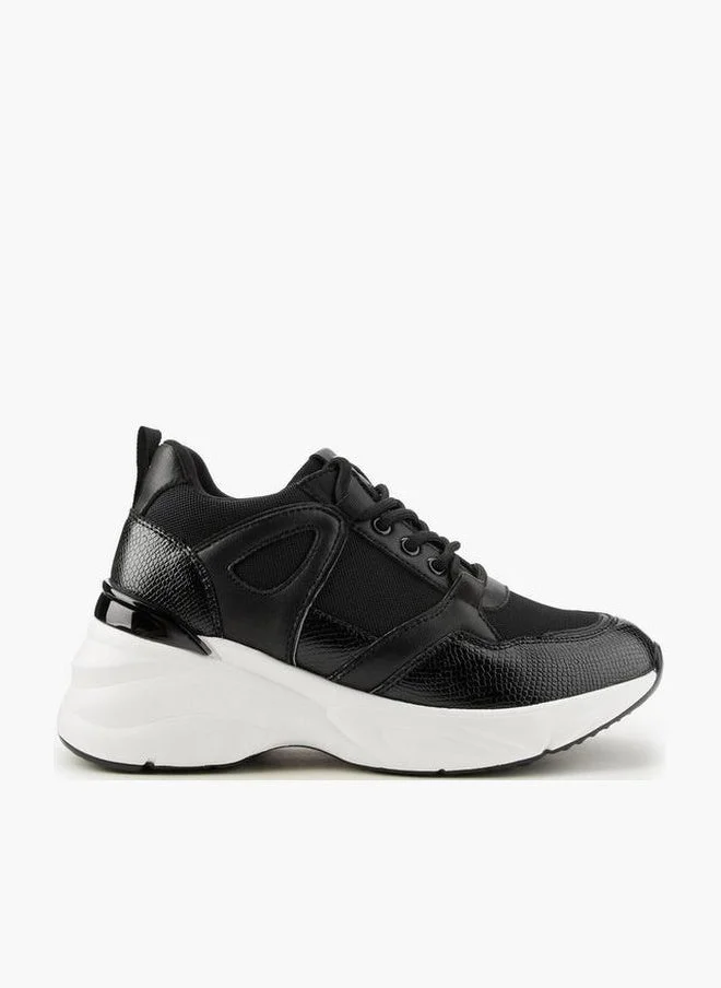 Flora Bella By Shoexpress BLACK Panelled Lace-Up Sneakers for Women | Best Price UAE