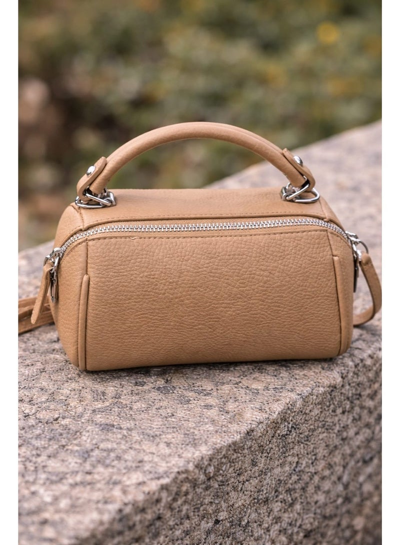 SUNSTAR Elegant Mini Barrel Handbag – Premium Textured Beige Crossbody & Top Handle Bag for Women - Image 1