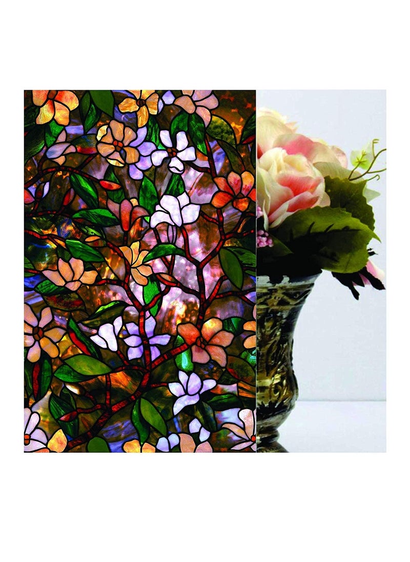 ELTON Elton 3D Window Films Privacy Film Self Adhesive Decorative Film for Bathroom Door Window Heat Control Anti UV Green Flower 16 x 144 inches 