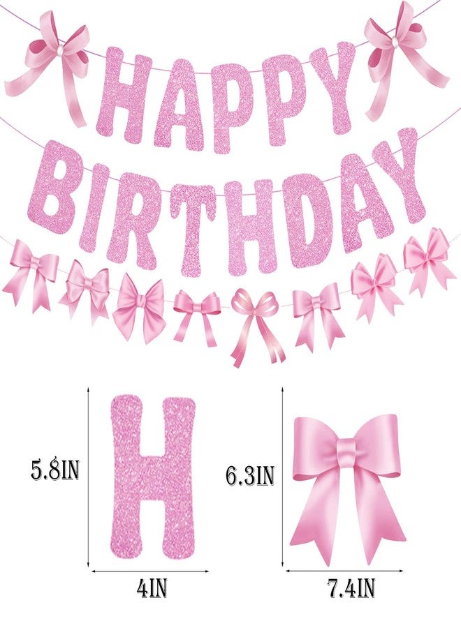 Chictry Pink Bow Happy Birthday Banner Coquette Party Decorations for Womens Girls Baby Shower Theme Supplies - Image 3