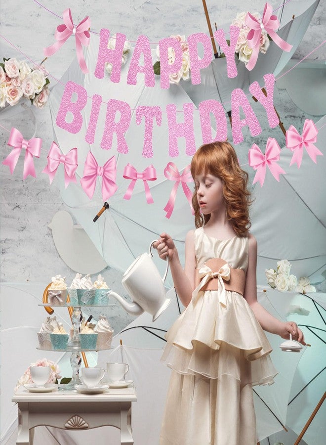 Chictry Pink Bow Happy Birthday Banner Coquette Party Decorations for Womens Girls Baby Shower Theme Supplies - Image 4