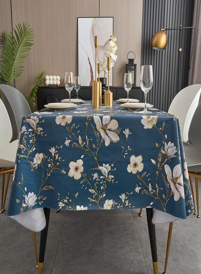 Pioggia مفرش طاولة من الفينيل مع بطانة من الفلانيل، مستطيل الشكل، مقاوم للماء والزيوت، غطاء طاولة بلاستيكي مقاوم للبقع وقابل للمسح للاستخدام الداخلي والخارجي (زهرة زرقاء، 60 × 120 بوصة) - Image 5