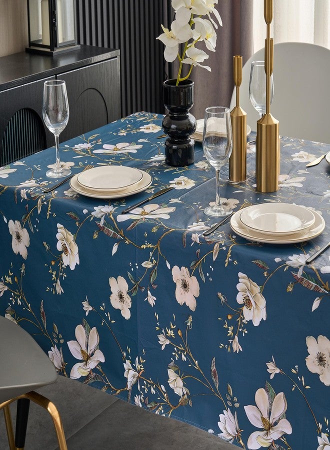 Pioggia مفرش طاولة من الفينيل مع بطانة من الفلانيل، مستطيل الشكل، مقاوم للماء والزيوت، غطاء طاولة بلاستيكي مقاوم للبقع وقابل للمسح للاستخدام الداخلي والخارجي (زهرة زرقاء، 60 × 120 بوصة) - Image 4