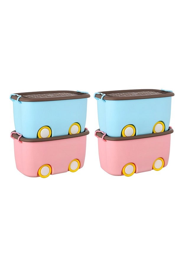 Ash & Roh Multi color Storage Bins with Locking Lids, Handle & Wheels | Stackable Collapsible Storage Box | 25 lit Container Organizer Toy Storage Box. (Pack of 4) - Image 1