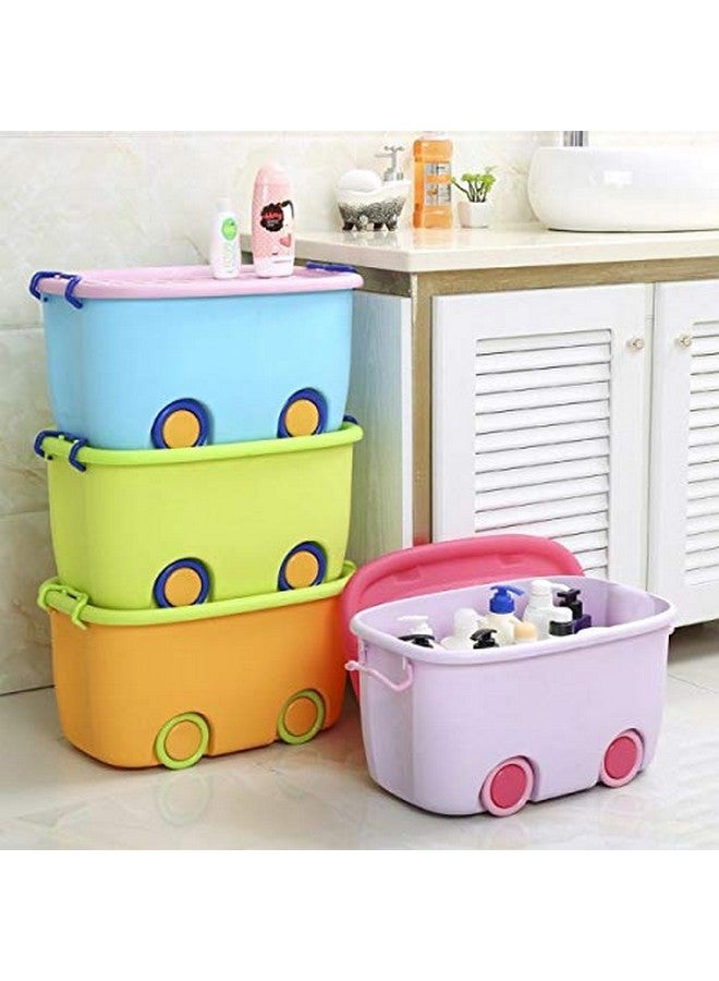 Ash & Roh Multi color Storage Bins with Locking Lids, Handle & Wheels | Stackable Collapsible Storage Box | 25 lit Container Organizer Toy Storage Box. (Pack of 4) - Image 3