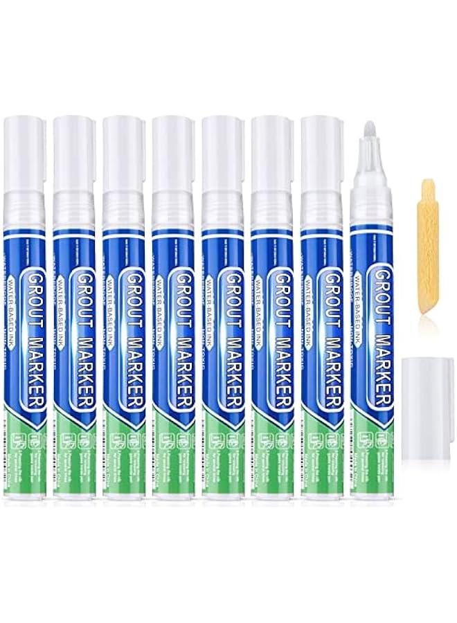 Grout Wall Pen Tile Paint Markers Grout Repair Sealer Pen for Bathrooms Kitchen Porch Patio Repair Refresh(White,8 Pieces) - Image 1