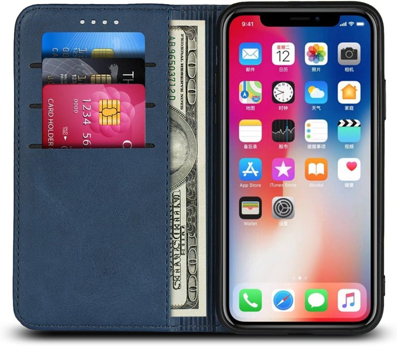 iCoverCase for iPhone X/XS Wallet Case with Card Holder, PU Leather Magnetic Kickstand Feature Shockproof Protective Flip Cover Case - Blue - Image 2