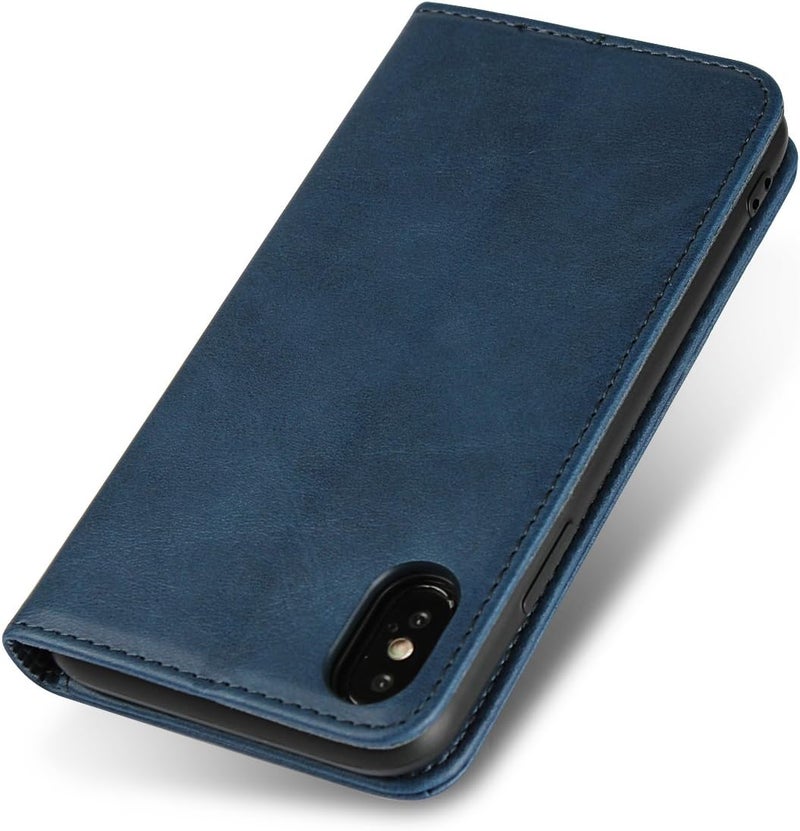iCoverCase for iPhone X/XS Wallet Case with Card Holder, PU Leather Magnetic Kickstand Feature Shockproof Protective Flip Cover Case - Blue - Image 4