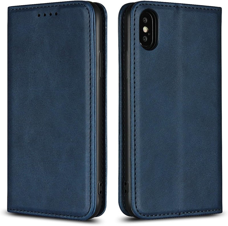 iCoverCase for iPhone X/XS Wallet Case with Card Holder, PU Leather Magnetic Kickstand Feature Shockproof Protective Flip Cover Case - Blue - Image 1