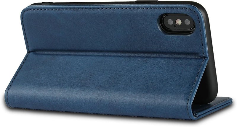iCoverCase for iPhone X/XS Wallet Case with Card Holder, PU Leather Magnetic Kickstand Feature Shockproof Protective Flip Cover Case - Blue - Image 3