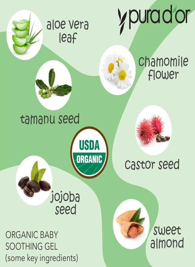 Pura d'or جل بيبي مهدئ عضوي 16 أونصة من PURA D'OR للبشرة الحساسة - تخفيف طفح الحفاضات والتهيج مع الألوة فيرا، زيت التامانو، البابونج، الجوجوبا، وزيت اللوز - Image 4