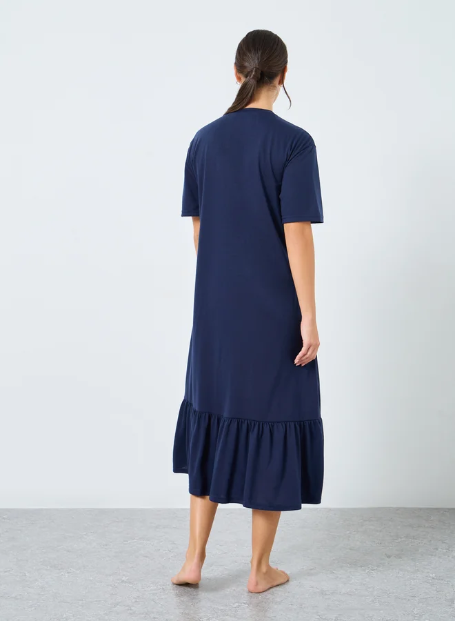Styli Styli College Graphic Deep Ruffle Hem Sleep T-Shirt Dress