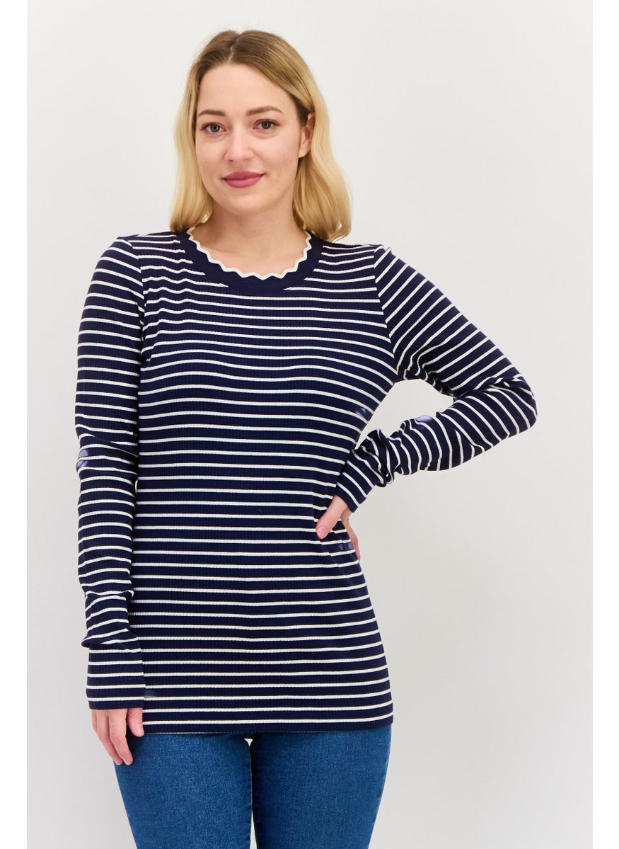 Women Ruffle Neck Long Sleeve Striped Top, Navy - pzsku/ZD1AD6313D854F16CCBA9Z/45/_/1737641932/6fe43a62-41f2-493d-ab1d-7858cfb64c02