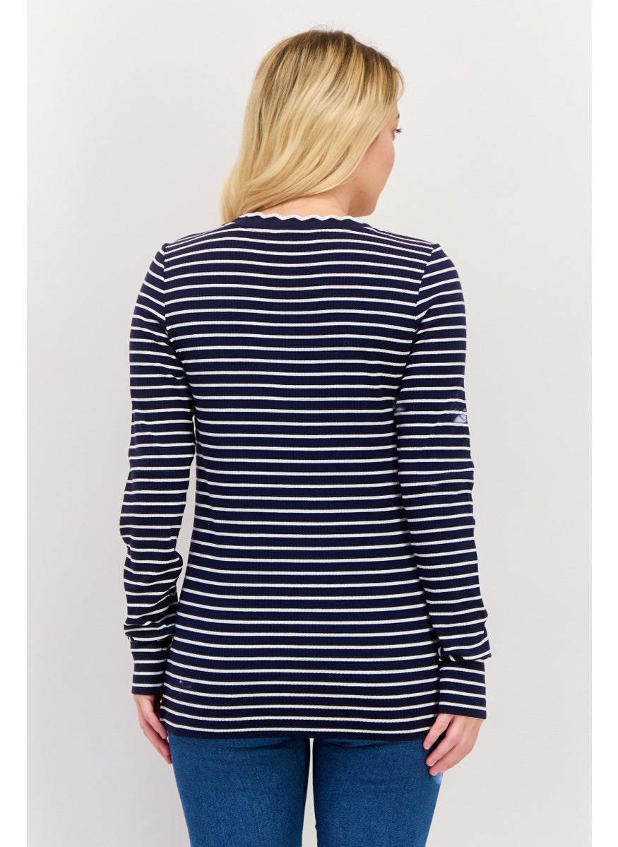 Women Ruffle Neck Long Sleeve Striped Top, Navy - pzsku/ZD1AD6313D854F16CCBA9Z/45/_/1737641944/c26bedb5-f01a-4644-83eb-c3e9267e2f50