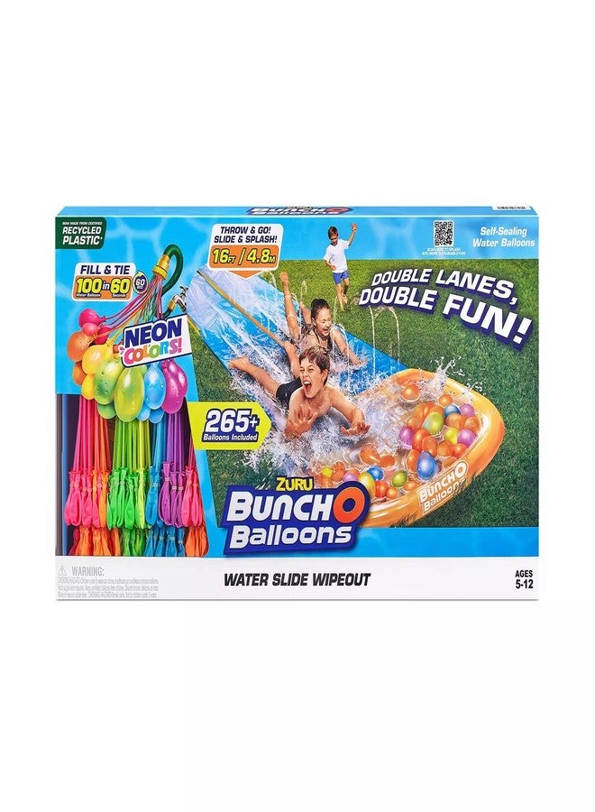 ZURU Bunch O Balloons Double Lane Waterslide Wipeout Slip & Slide, 265 Water Balloons - Image 1