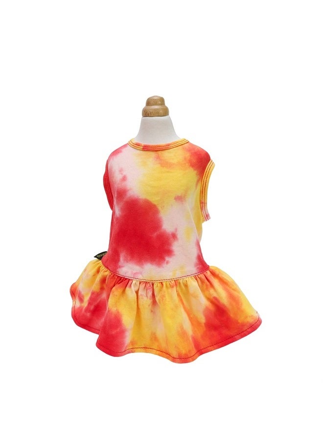 Fitwarm - 2 Pack Tie Dye Dog Dress, Summer Dog Clothes for Small Dogs Girl, Pet Cat Outfit, 100% Breathable Cotton, Red, Blue, Yellow, XXS - Image 1