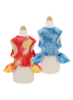 2 Pack Tie Dye Dog Dress, Summer Dog Clothes for Small Dogs Girl, Pet Cat Outfit, 100% Breathable Cotton, Red, Blue, Yellow, XXS