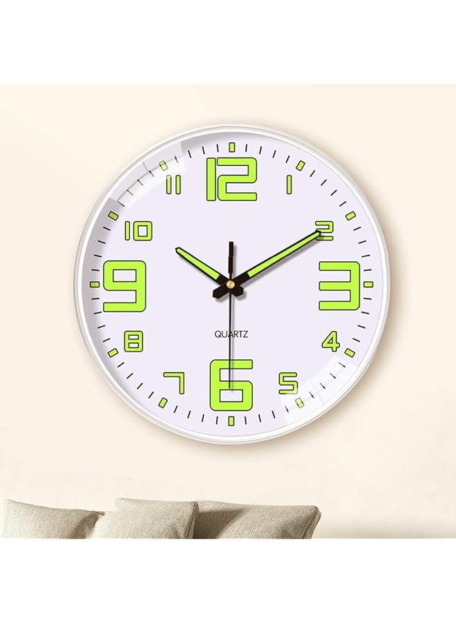 The Bros ساعات حائط ضوئية، ساعة حائط مضيئة، 20 سم ساعة حائط صامتة غير مزعجة تتوهج في الظلام، ساعات ذرية لغرف النوم، ديكور ساعة رقمية للمنزل لغرفة المعيشة والمطبخ والمكتب (أبيض) - Image 1