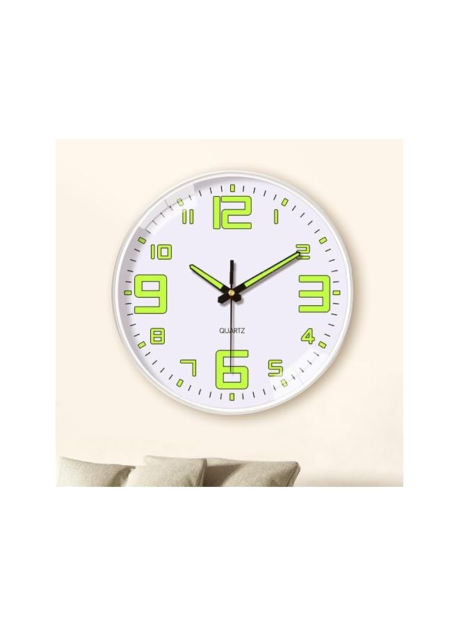 The Bros ساعات حائط ضوئية، ساعة حائط مضيئة، 20 سم ساعة حائط صامتة غير مزعجة تتوهج في الظلام، ساعات ذرية لغرف النوم، ديكور ساعة رقمية للمنزل لغرفة المعيشة والمطبخ والمكتب (أبيض) - Image 2