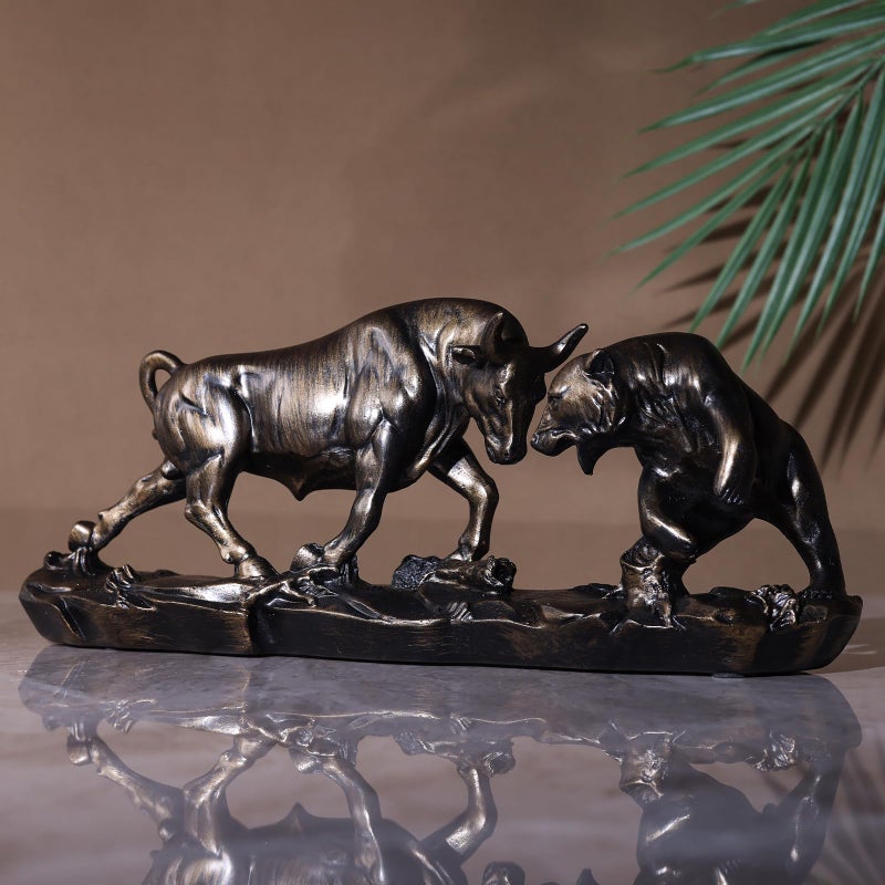 oliruim Wall Street Bull Statue, Bull Market and Bear Market Statue, Stock Market Sculpture, for Office, Desktop, Bookshelf, Living Room, Study, Home Decor, Financial Advisor Gift (Brown) - Image 4