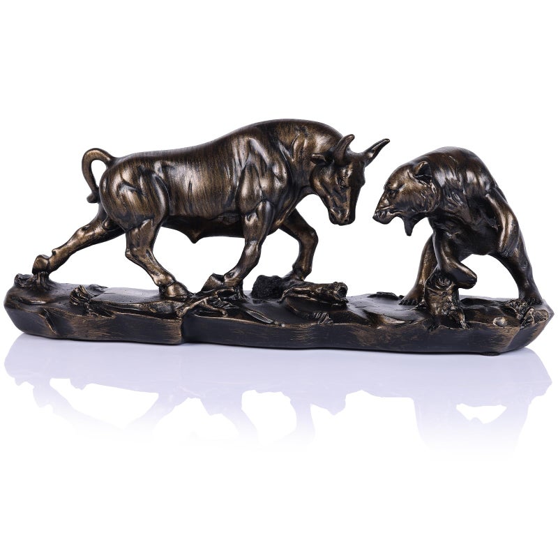 oliruim Wall Street Bull Statue, Bull Market and Bear Market Statue, Stock Market Sculpture, for Office, Desktop, Bookshelf, Living Room, Study, Home Decor, Financial Advisor Gift (Brown) - Image 1