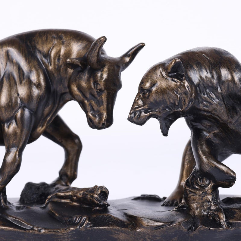 oliruim Wall Street Bull Statue, Bull Market and Bear Market Statue, Stock Market Sculpture, for Office, Desktop, Bookshelf, Living Room, Study, Home Decor, Financial Advisor Gift (Brown) - Image 3