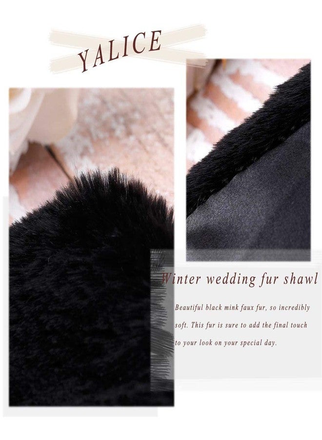 Yalice Women's Wedding Faux Fur Shawl and Wrap Bridal Fur Stole Cape Fur Scarf for Bride and Bridesmaids (Black) - Image 5