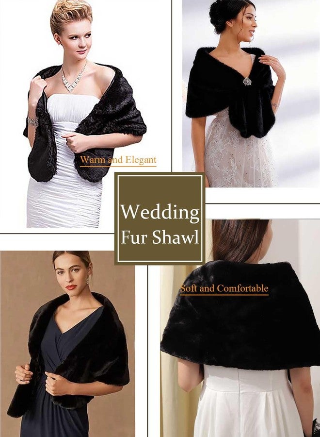 Yalice Women's Wedding Faux Fur Shawl and Wrap Bridal Fur Stole Cape Fur Scarf for Bride and Bridesmaids (Black) - Image 4
