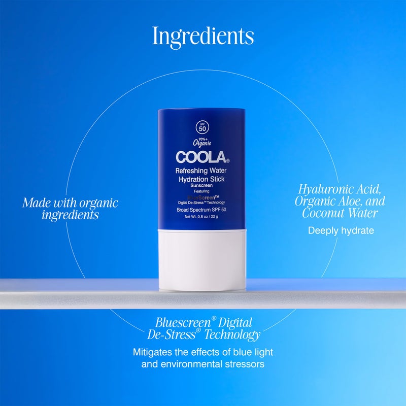 COOLA Organic Refreshing Water Stick Face Moisturizer with SPF 50, Dermatologist Tested Face Sunscreen with Plant-Derived BlueScreen Digital De-Stress Technology, 0.8 Oz - Image 2