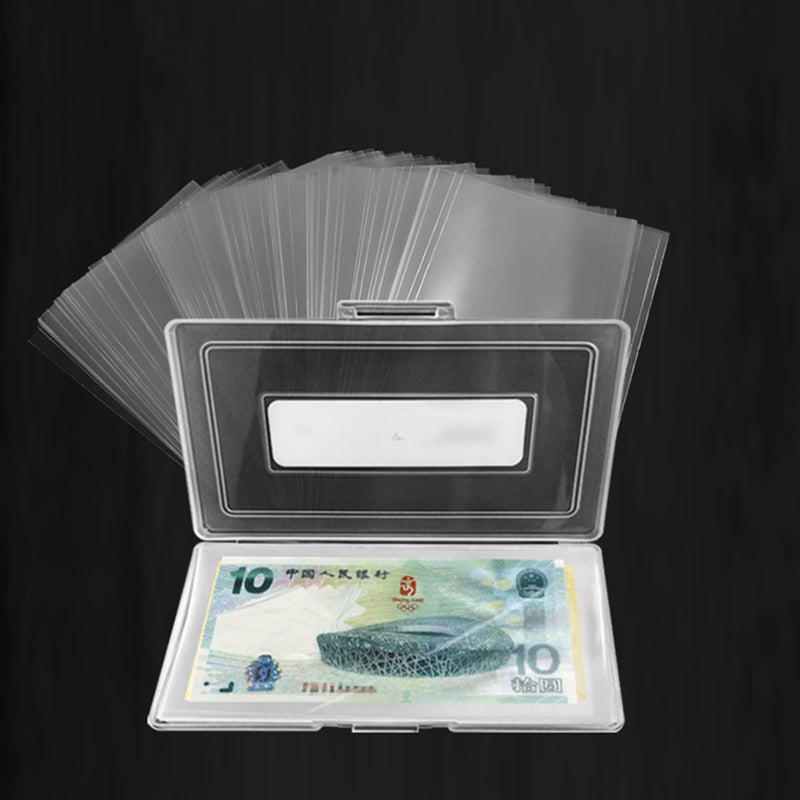 MUDOR Dollar Bill Holder with Storage Case, MUDOR PP Material 100 Pieces Clear Paper Money Currency Collection Sleeves Protector Bag, Banknotes Protector Slab Holder - Image 5