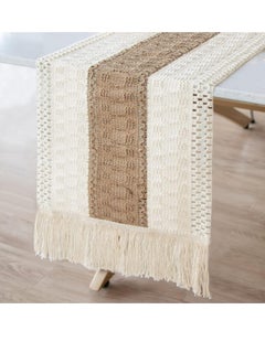 Oasisgalore Boho Macrame Table Runner (12x72 inches) in Cream and Brown with Tassels for Rustic Home Decor.  - Image 1