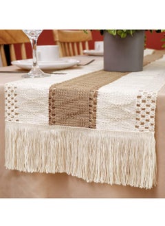 Oasisgalore Boho Macrame Table Runner (12x72 inches) in Cream and Brown with Tassels for Rustic Home Decor.  - Image 5
