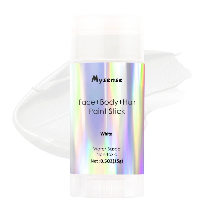 Mysense White Face Body Hair Paint Stick,Clown White Makeup,Water Based Washable Temporary Hair Color,Non-toxic Cream Body Paint for Halloween SFX Skull Zombie Vampire Cosplay Makeup,0.5oz - Image 1
