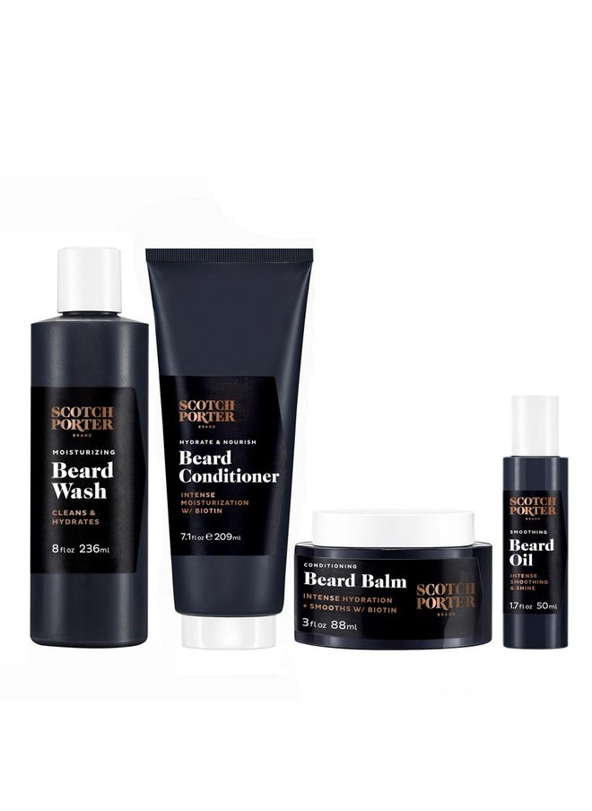 scotch porter Beard Collection - Cleanse, Moisturize, Soothe & Style Coarse, Dry Hair While Encouraging Growth For A Fuller/Healthier-Looking Beard - Includes Full-Size Wash, Conditioner, Serum & Balm 