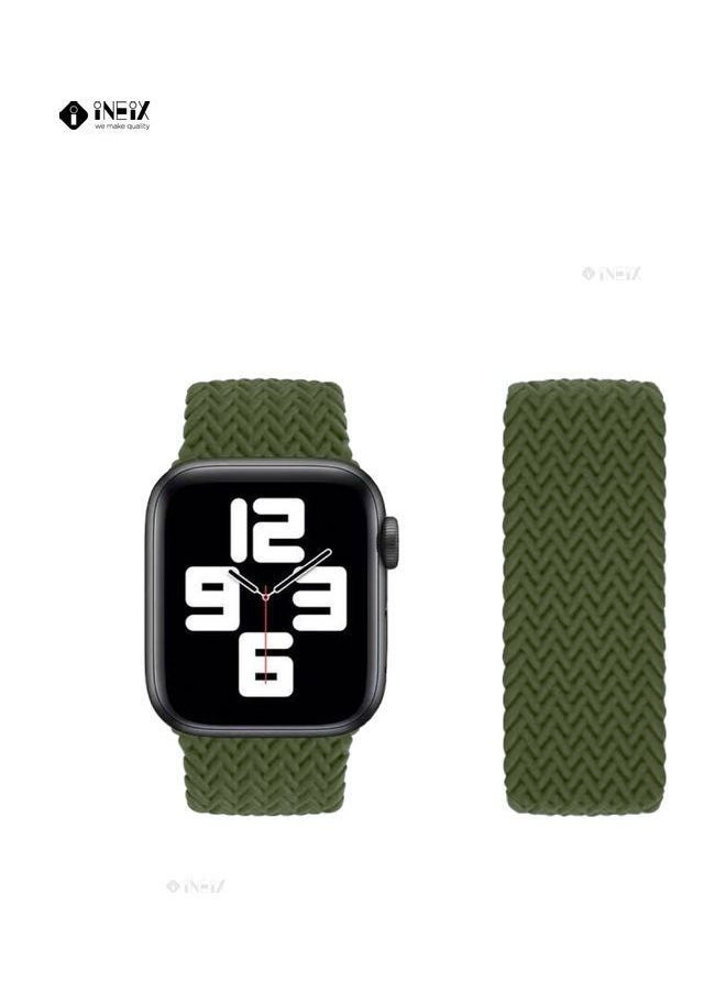INEIX - Braided Solo Loop Stretchable Replacement Strap For Apple Watch 42/44mm Green Length 155mm - Image 1