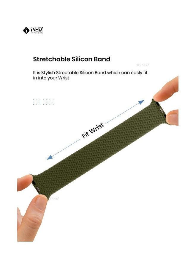 INEIX - Braided Solo Loop Stretchable Replacement Strap For Apple Watch 42/44mm Green Length 155mm - Image 1