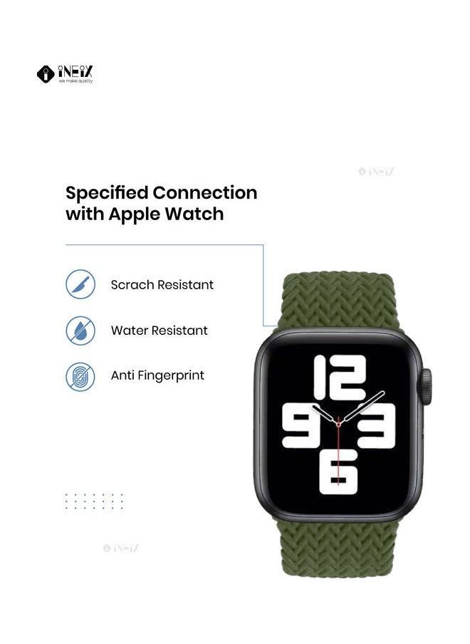 INEIX - Braided Solo Loop Stretchable Replacement Strap For Apple Watch 42/44mm Green Length 155mm - Image 1